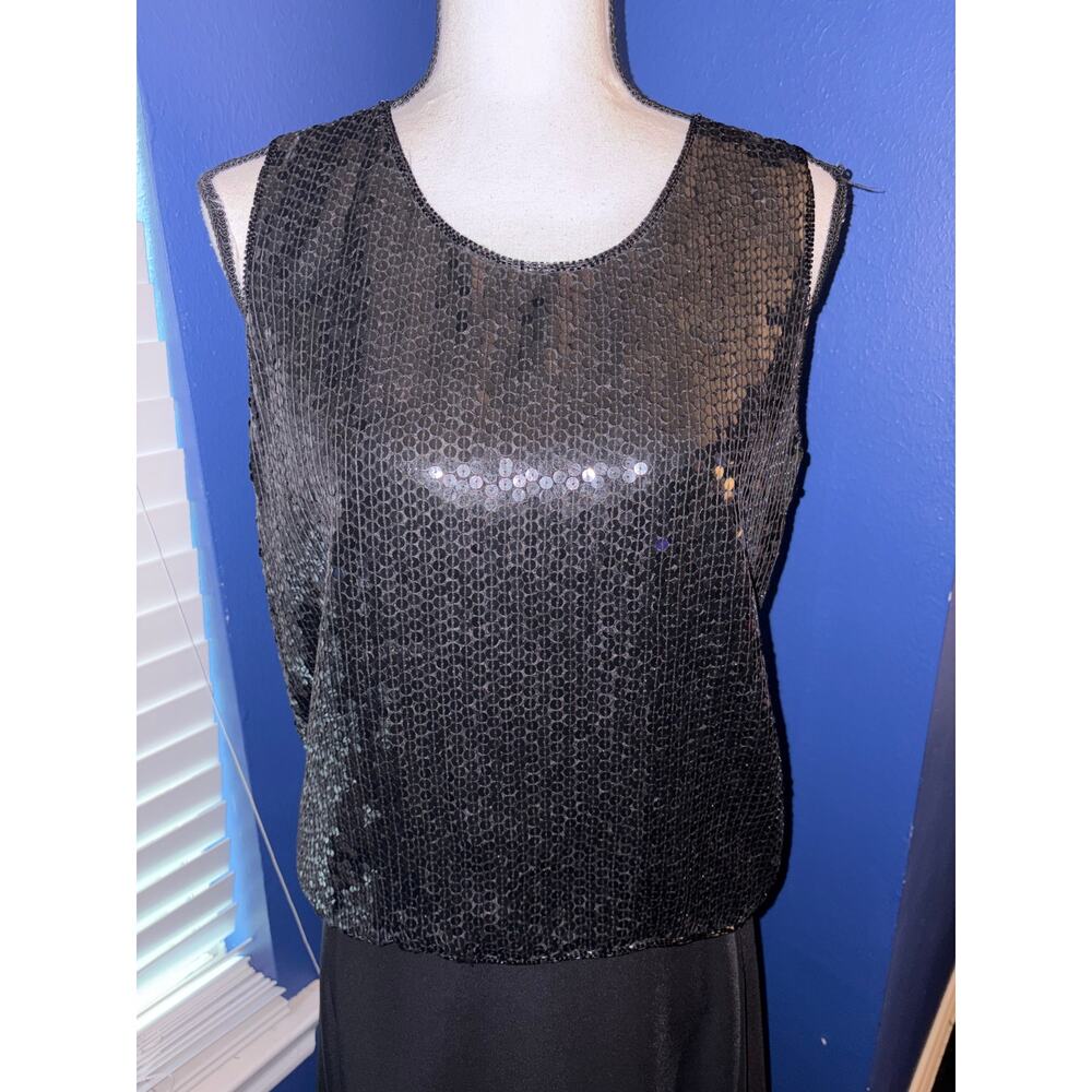 Chan’son D’Amour Black Silk Sequin Tank Top Small Sleeveless 100% Silk EUC